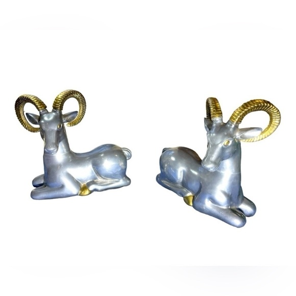 MCM Ram Bookends Sculpture /Brass and Pewter heavy Home Decor Anthony Redmile - Picture 3 of 13